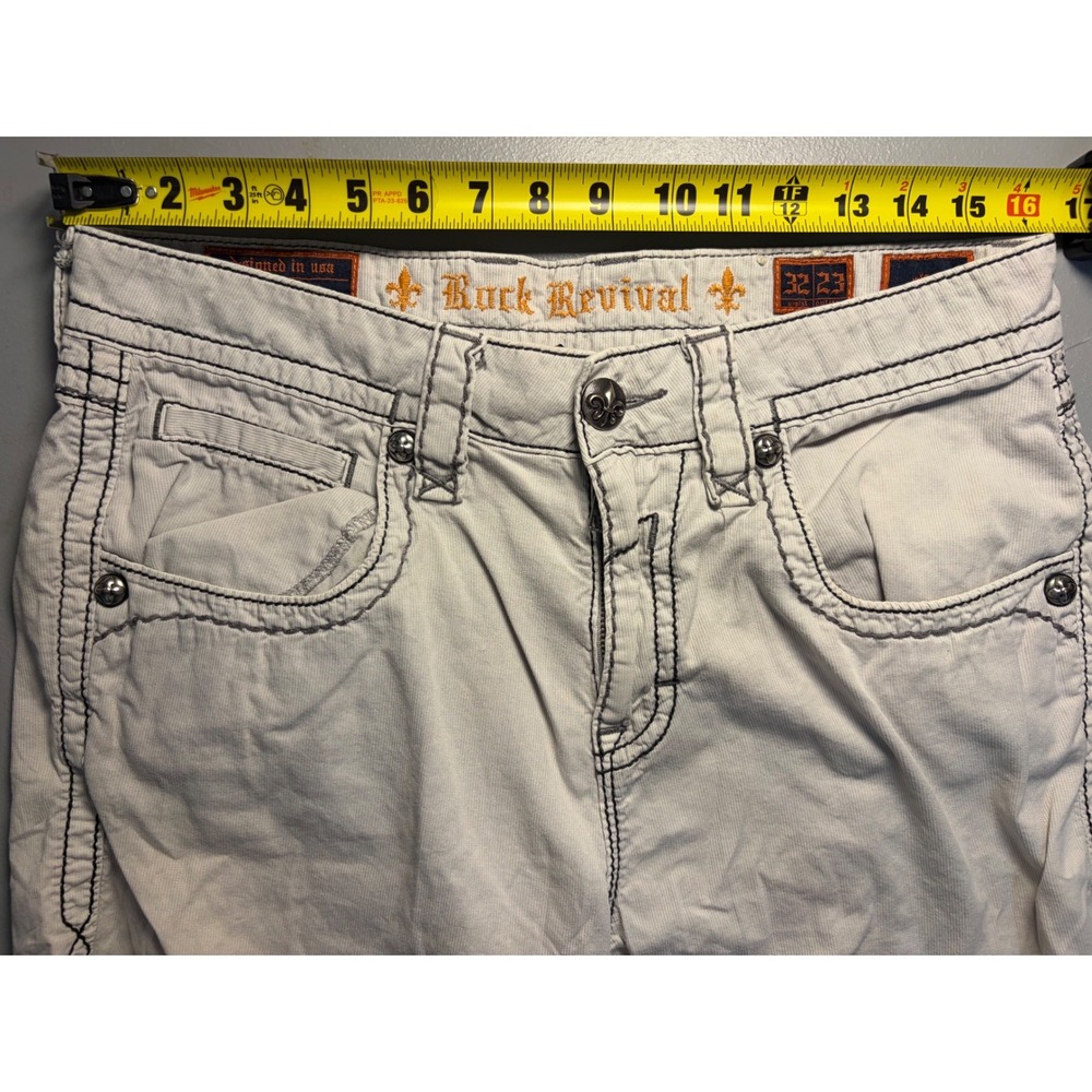 Rock Revival Corduroy Shorts Mens 32 Light Grey Slim Fit Heavy Stit Fleur-De-Lis - Picture 5 of 12